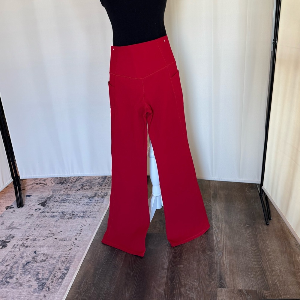 Athleta Red Ribbed Flared Leggings